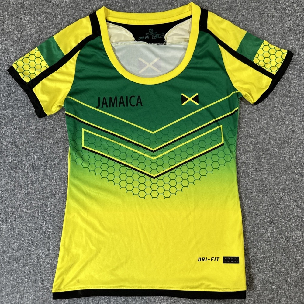 Jamaica Dri-Fit Athletic Soccer Jersey Shirt Womens Small Yellow Green